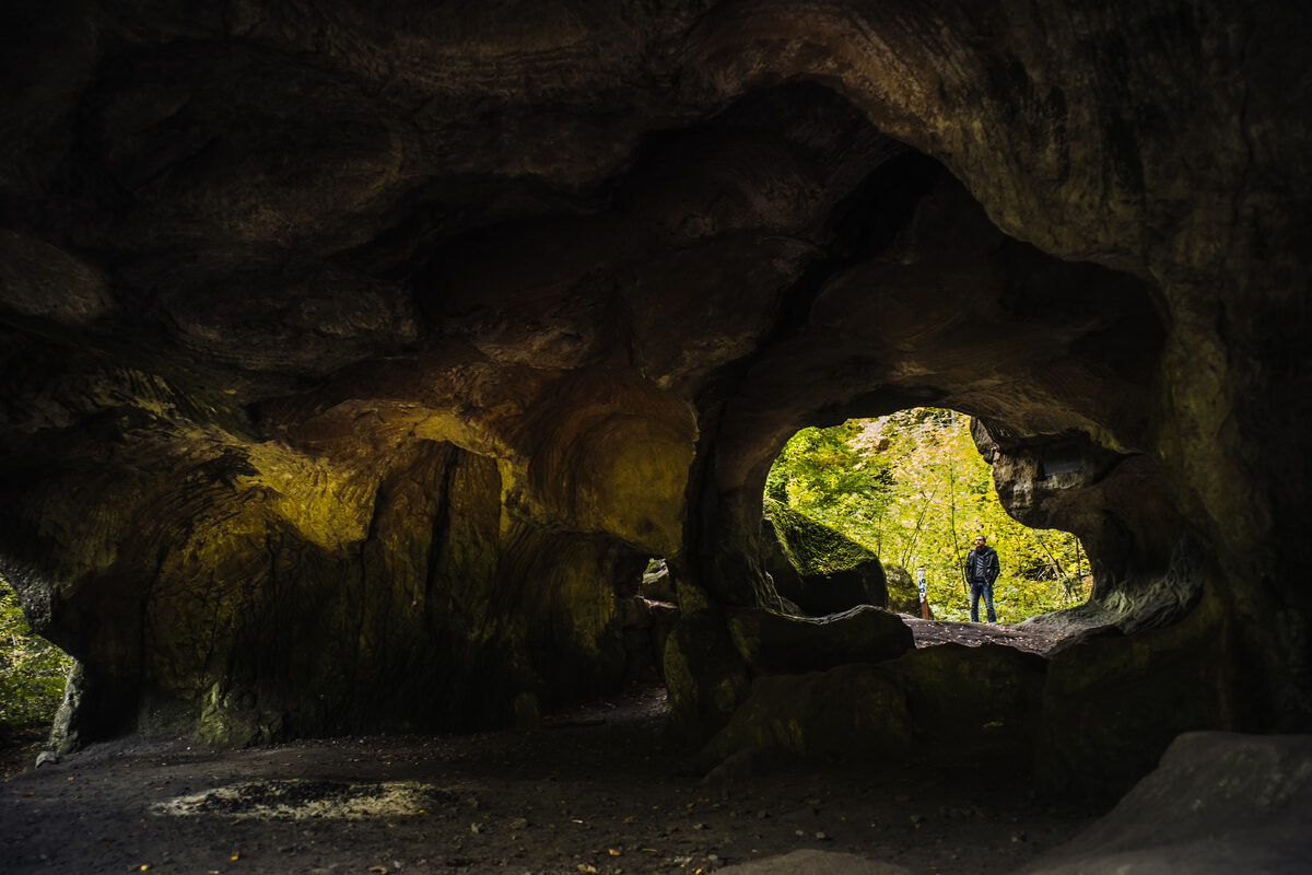 The inside of a very dark cave